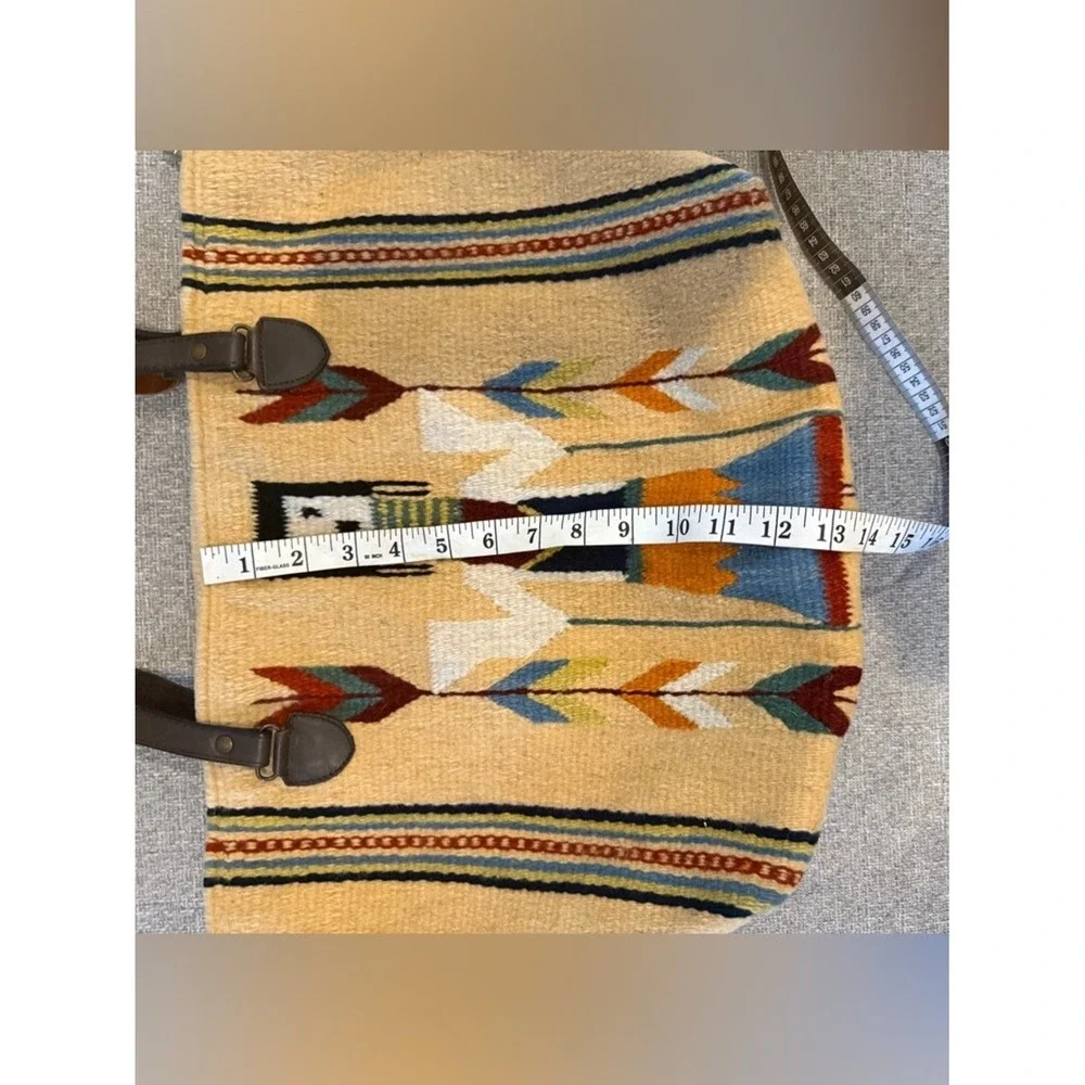 Manos Zapotecas Wool Tote Bag Southwestern Handwoven Leather Strap Boho
